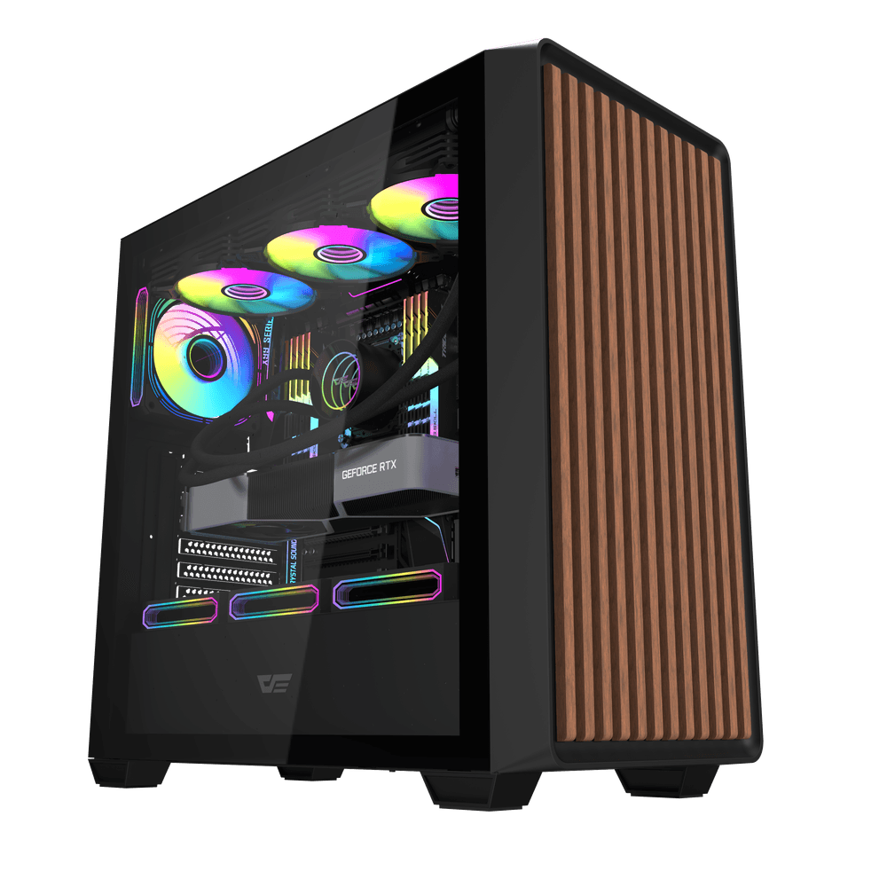 Thùng máy DARKFLASH DS900WD ATX | Mặt gỗ, đen - ảnh 2